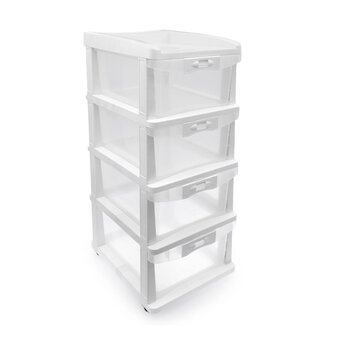 White Storage Tower with Wheels 4 Drawers