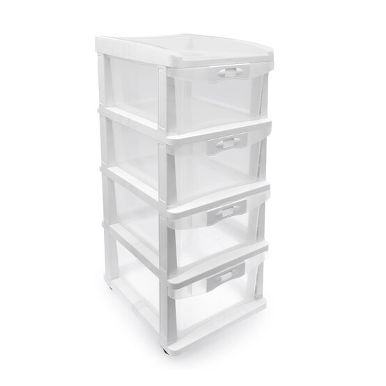 White Storage Tower with Wheels 4 Drawers image number 1