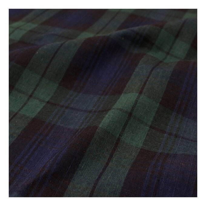 Navy and Green Tartan Polycotton Fabric by the Metre image number 1