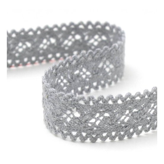 Grey Cotton Lace Ribbon 18mm x 4m image number 1