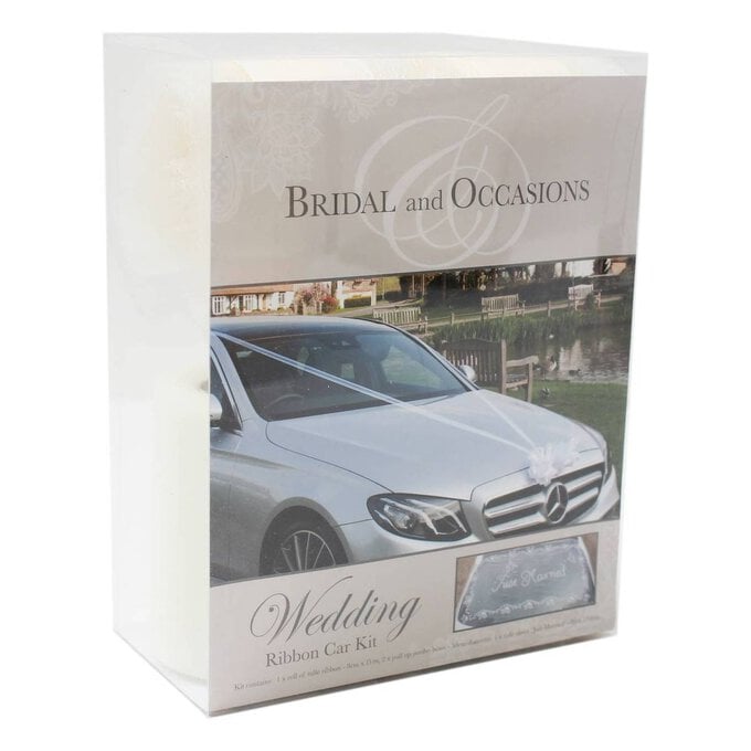Ivory Wedding Ribbon Car Kit 9 Pieces image number 1