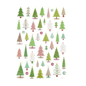 Green and Pink Christmas Tree Embossed Stickers