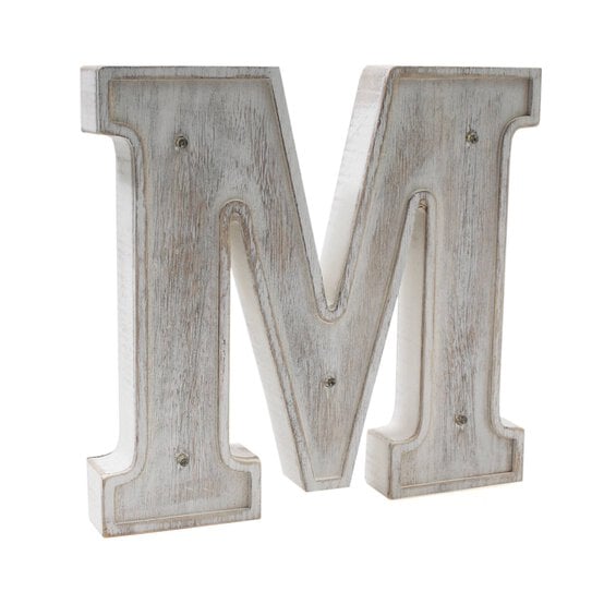 White-Washed Wooden LED Letter M 21cm image number 2