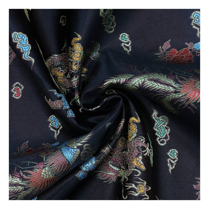 Black Print Chinese Brocade Fabric by the Metre image number 1
