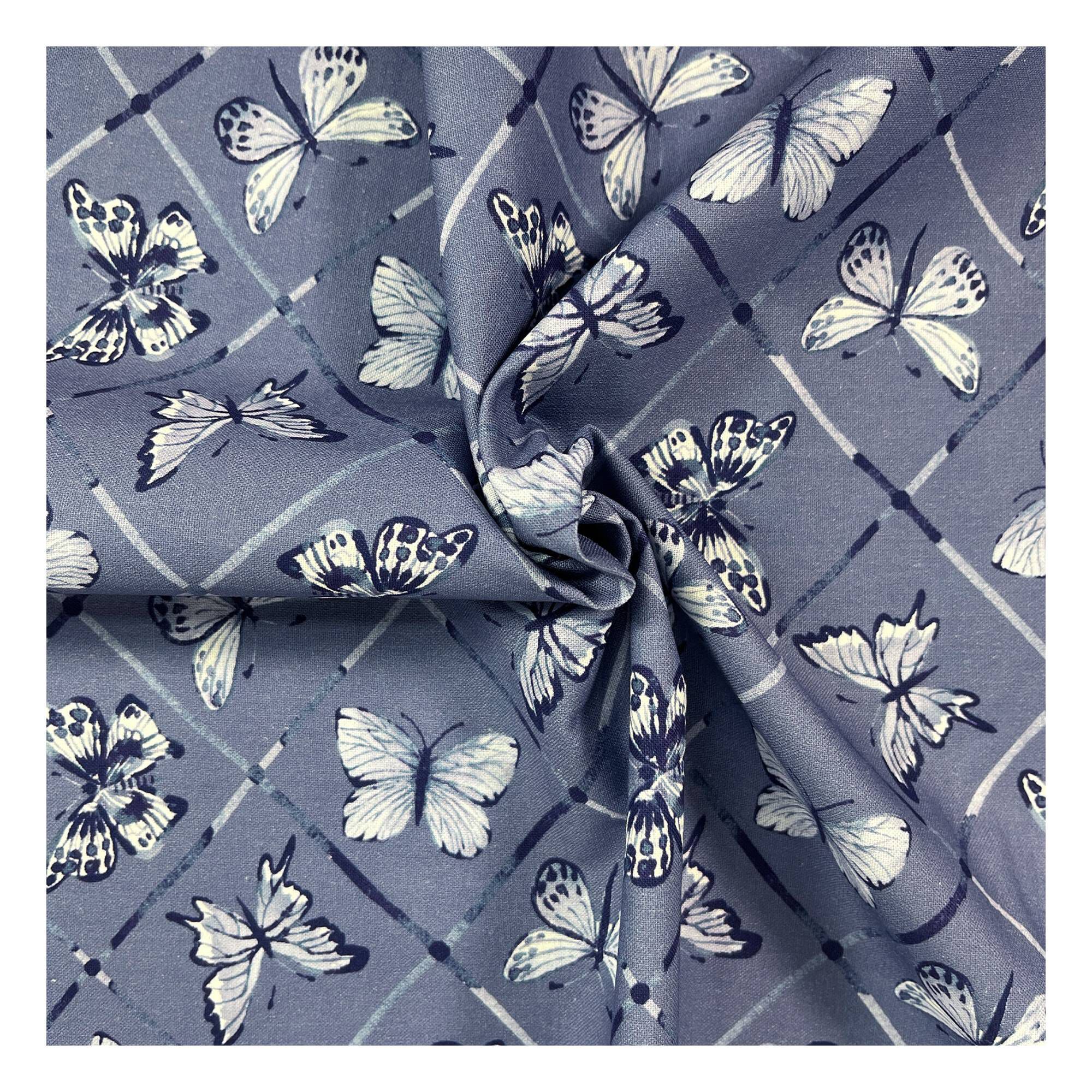 Butterflies on Blue Cotton Print Fabric by the Metre | Hobbycraft