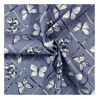 Butterflies on Blue Cotton Print Fabric by the Metre