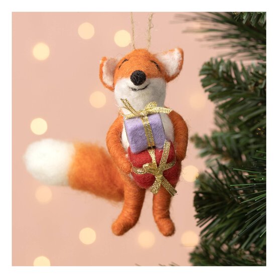 Hanging Felted Fox Decoration 12cm image number 1
