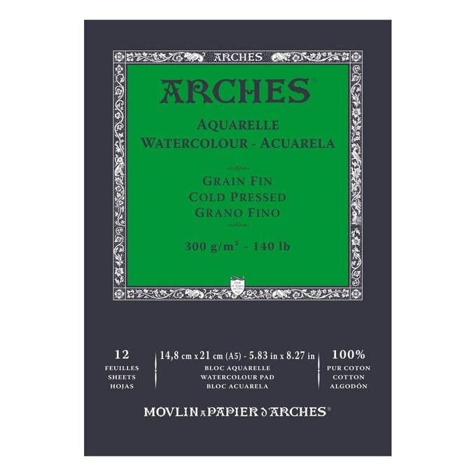 Arches Cold Pressed 300g Watercolour Paper A5 12 Sheets image number 1