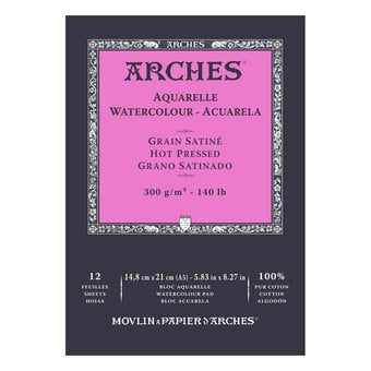 Arches Hot Pressed 300g Watercolour Paper A5 12 Sheets