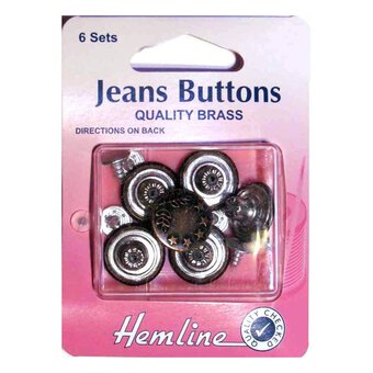 Hemline Brass Jeans Buttons 6 Pack