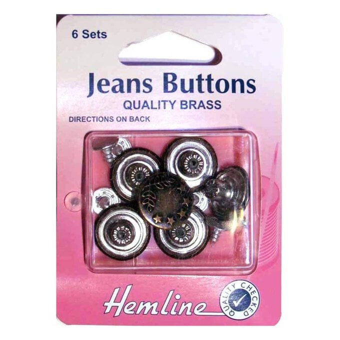 Hemline Brass Jeans Buttons 6 Pack image number 1