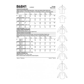 Butterick Unisex Shirts  Sewing Pattern B6841 (XM S-L)