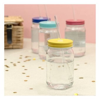 Yellow Glass Drinking Jar with a Straw