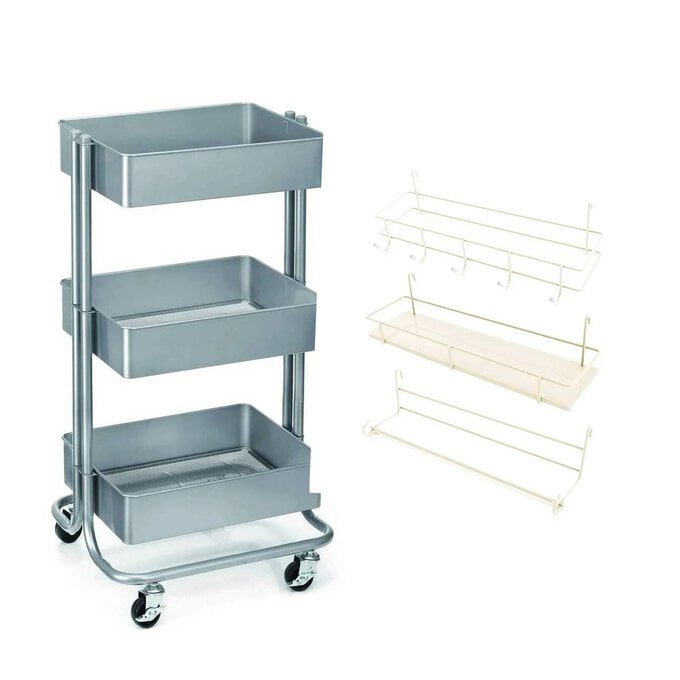 Grey Storage Trolley and White Accessories Bundle image number 1
