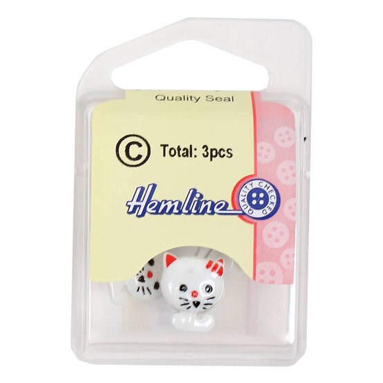 Hemline White Novelty Cat Button 3 Pack image number 2