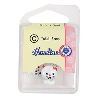 Hemline White Novelty Cat Button 3 Pack