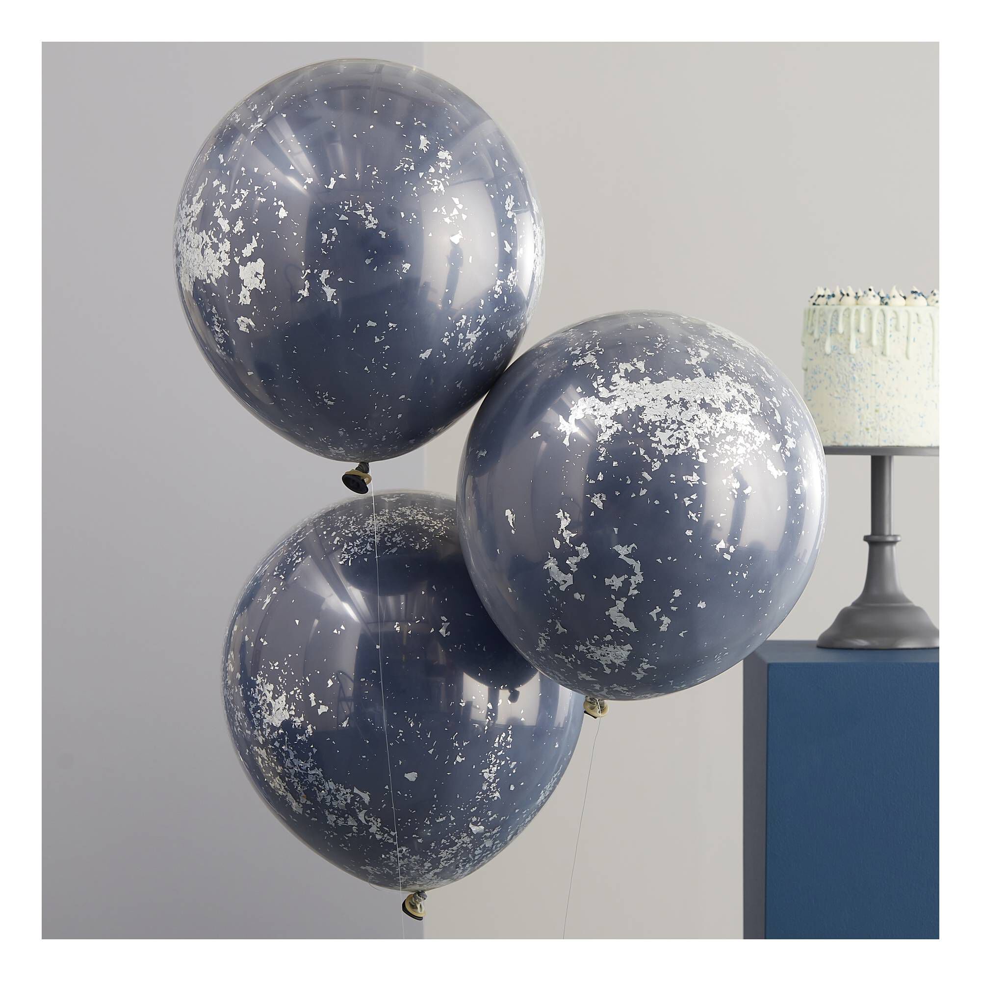 Ginger Ray Navy and Silver Double Layered Balloons 3 Pack Hobbycraft