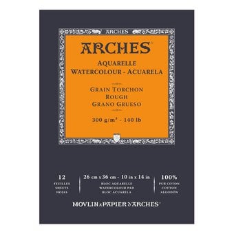 Arches Rough 300g Watercolour Paper 26cm x 36cm 12 Sheets