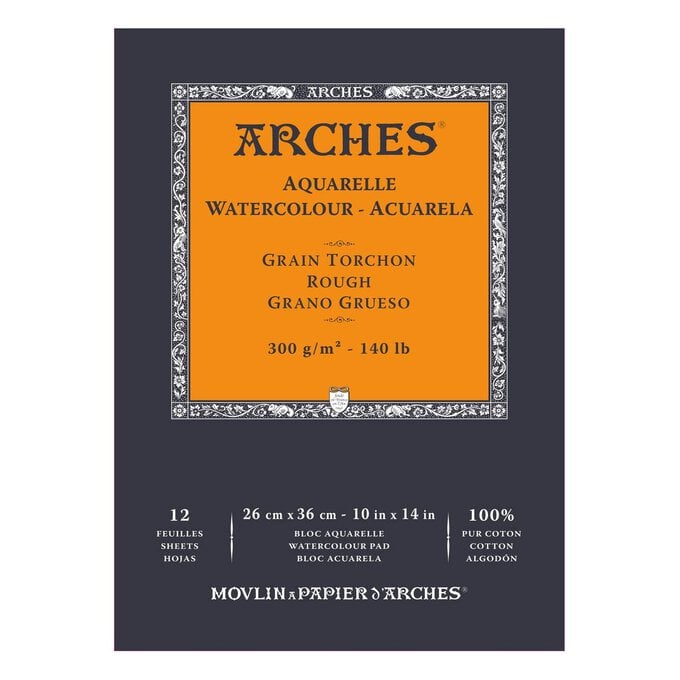 Arches Rough 300g Watercolour Paper 26cm x 36cm 12 Sheets image number 1