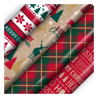Assorted Christmas Kraft Wrapping Paper 70cm x 7m