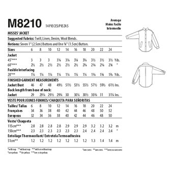 McCall's Women's Jacket  Sewing Pattern M8210 (F5 16-24)
