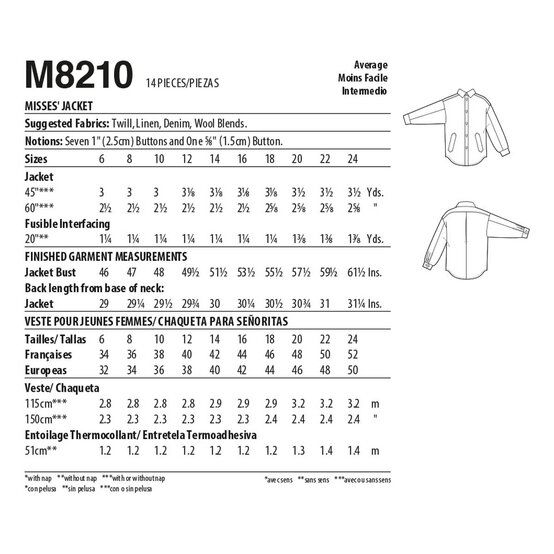 McCall's Women's Jacket  Sewing Pattern M8210 (F5 16-24) image number 2