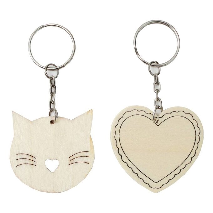 Colour Your Own Heart and Cat Wooden Keyring 2 Pack image number 1