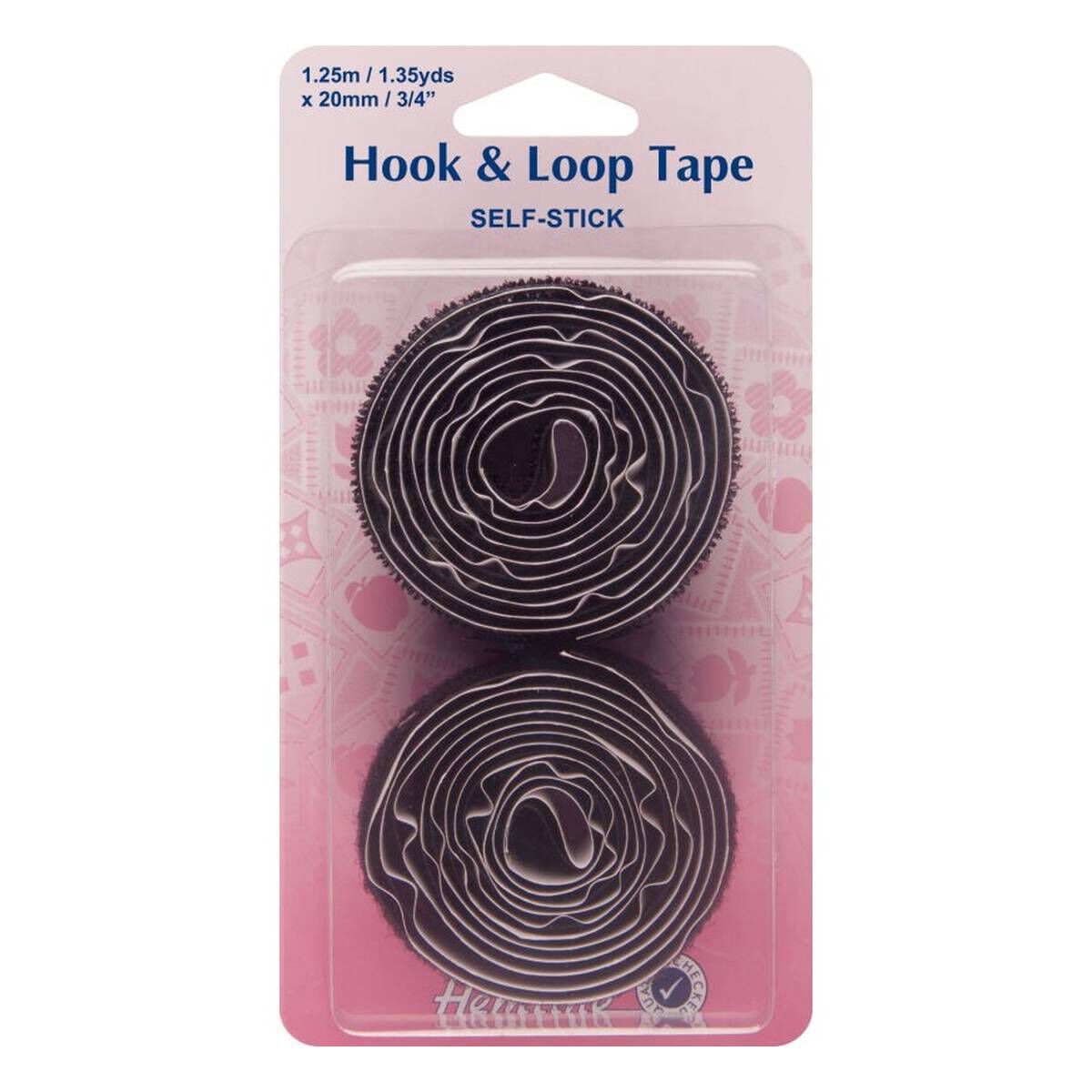 Hemline Black Self Adhesive Hook and Loop 20mm x 1.25m Hobbycraft