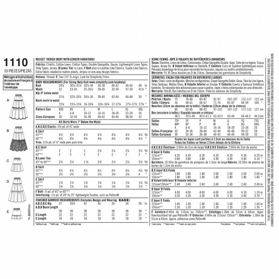 Simplicity Tiered Skirt Sewing Pattern 1110 (XXS-XXL) image number 3