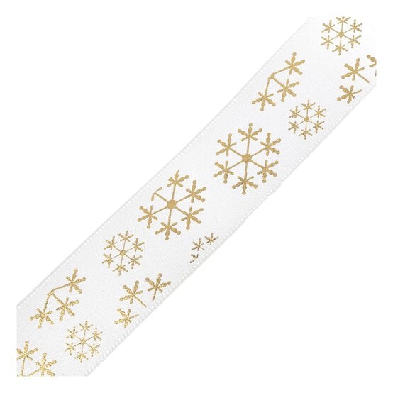 Golden Ribbo Gold Snowflake Printed Ribbon 25mm x 3m | Hobbycraft