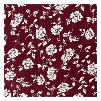 Wine and White Floral Crinkle Print Fabric by the Metre image number 2
