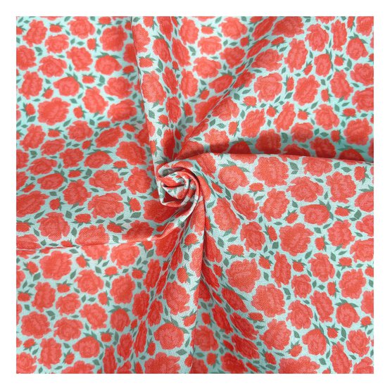 Vintage Floral Blue Meadow Cotton Fabric by the Metre image number 1