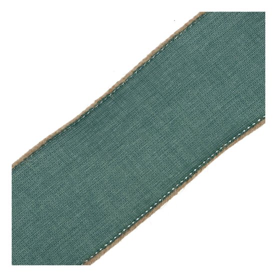 Jute Trim Green Linen Wire Edge Ribbon 63mm x 3m image number 4