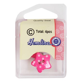 Hemline Hot Pink Novelty Star Button Button 4 Pack