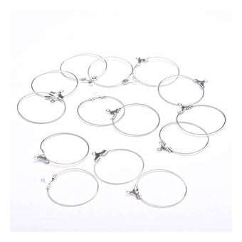 Beads Unlimited Silver Plated Hanging Hoops 25mm 10 Pack