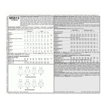 McCall's Children's Dresses Sewing Pattern M5613 (CHJ 7-14)