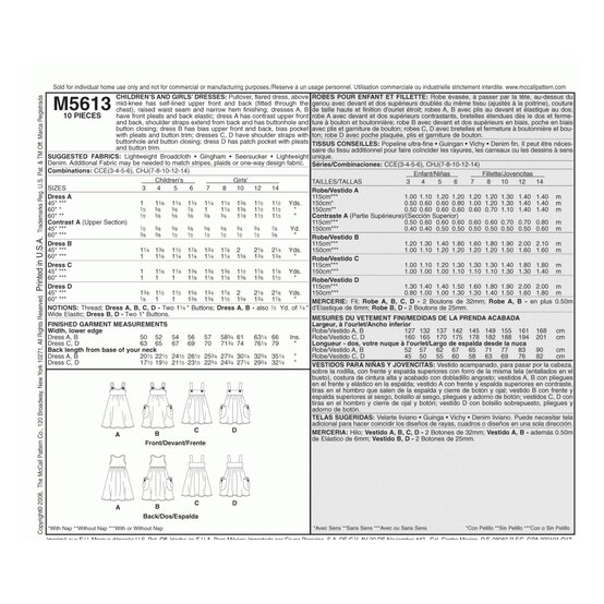 McCall's Children's Dresses Sewing Pattern M5613 (CHJ 7-14) image number 2