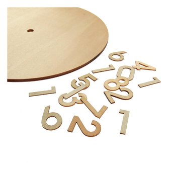 MDF Clock Face Craft Blank with Numbers cut out and center Hole