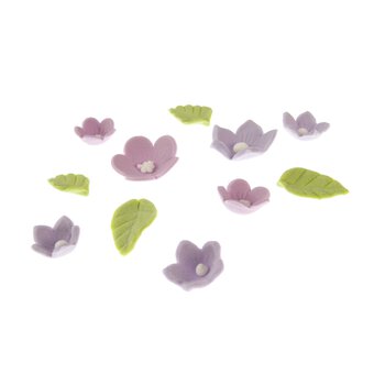 Culpitt Lilac Flower and Leaf Piped Sugar Toppers 16 Pack