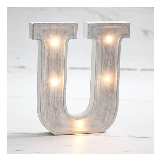 White-Washed Wooden LED Letter U 21cm image number 1