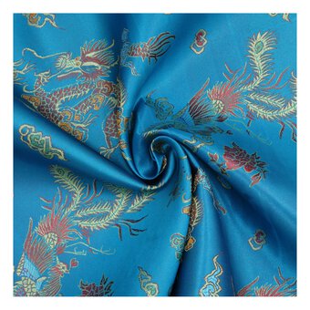 Turquoise Print Chinese Brocade Fabric by the Metre