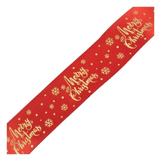 Xmas Rippon Red Merry Christmas Printed Ribbon 25mm x 3m | Hobbycraft