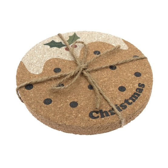 Christmas Pudding Cork Coaster Mats 4 Pack  image number 3