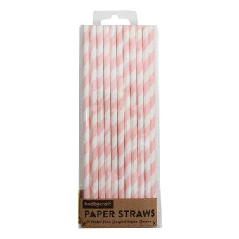 Pink Striped Paper Straws 20 Pack image number 2