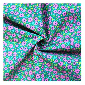 Dark Green Mindy Polycotton Ditsy Fabric by the Metre