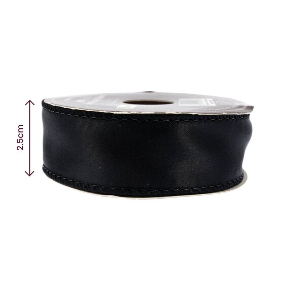 Black Wire Edge Satin Ribbon 25mm x 3m image number 3