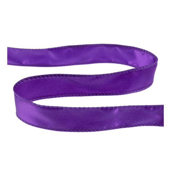 Purple Wire Edge Satin Ribbon 25mm x 3m image number 1