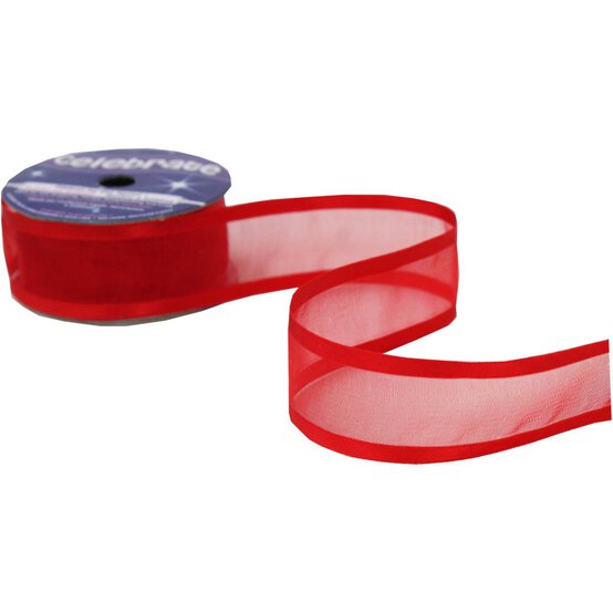Red Organza Satin-Edged Ribbon 25mm x 4m image number 3