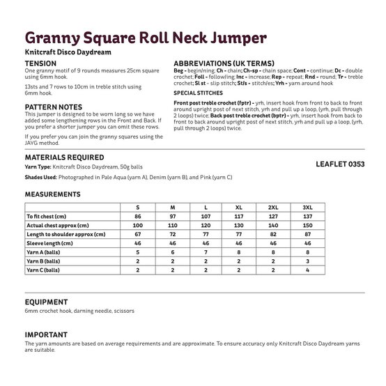 Knitcraft Granny Square Roll Neck Jumper Digital Pattern 0353 image number 5