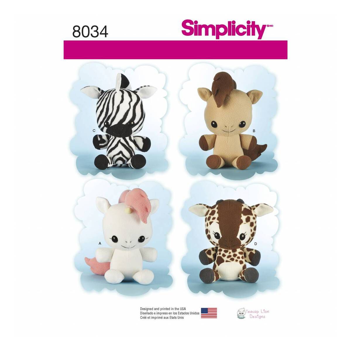 Simplicity Stuffed Toy Animal Sewing Pattern 8034 Hobbycraft